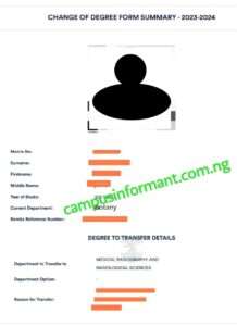 Sample of change of degree form