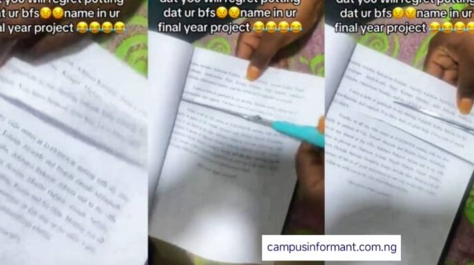 Lady Cuts Out Ex-Boyfriend’s Name from Final Year Project After Breakup